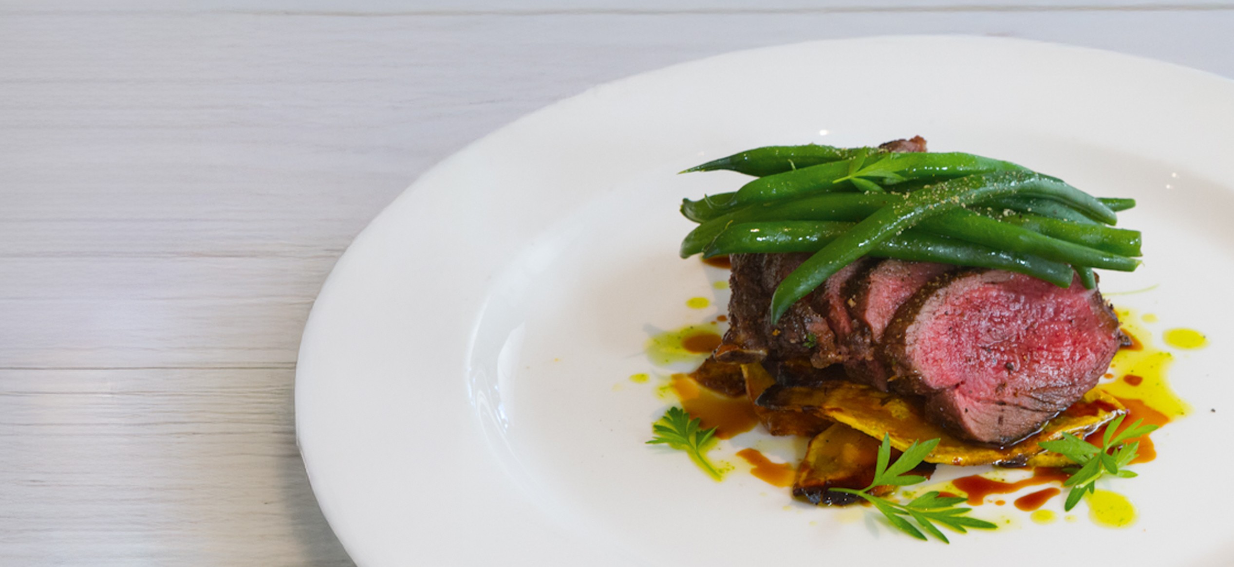 Cutlet with porcini mushroom dust maple roasted pumpkin green beans and deglazed pan juices Michael Coughlin 2